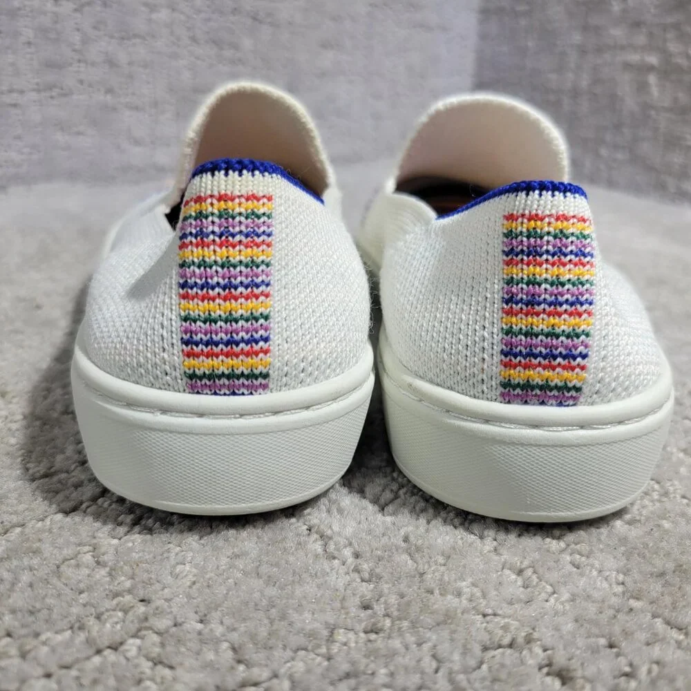Rothy's The Kid White Rainbow Knit Slip On Sneaker Shoes Big Girl's Size US 1